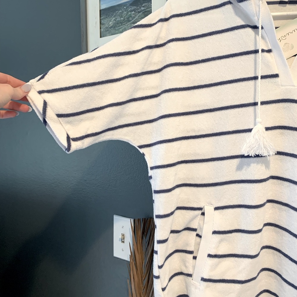 Terrycloth beach cover up with tassels, fits loosely over swim or as a top!